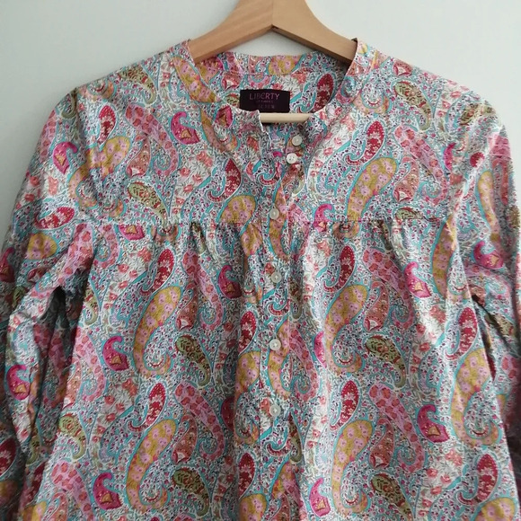 Liberty London Arts Fabrics x J. Crew Colourful Paisley Partial Button Blouse XS - Picture 5 of 16